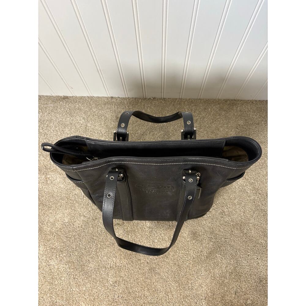 Vtg Coach Hamptons Black Leather Tote Bag - Picture 3 of 8
